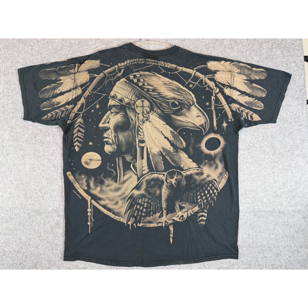 Liquid Blue Graphic T-Shirt Mens 2X Black Vintage 1996 Wolf Eagle Dreamcatcher - Picture 2 of 8
